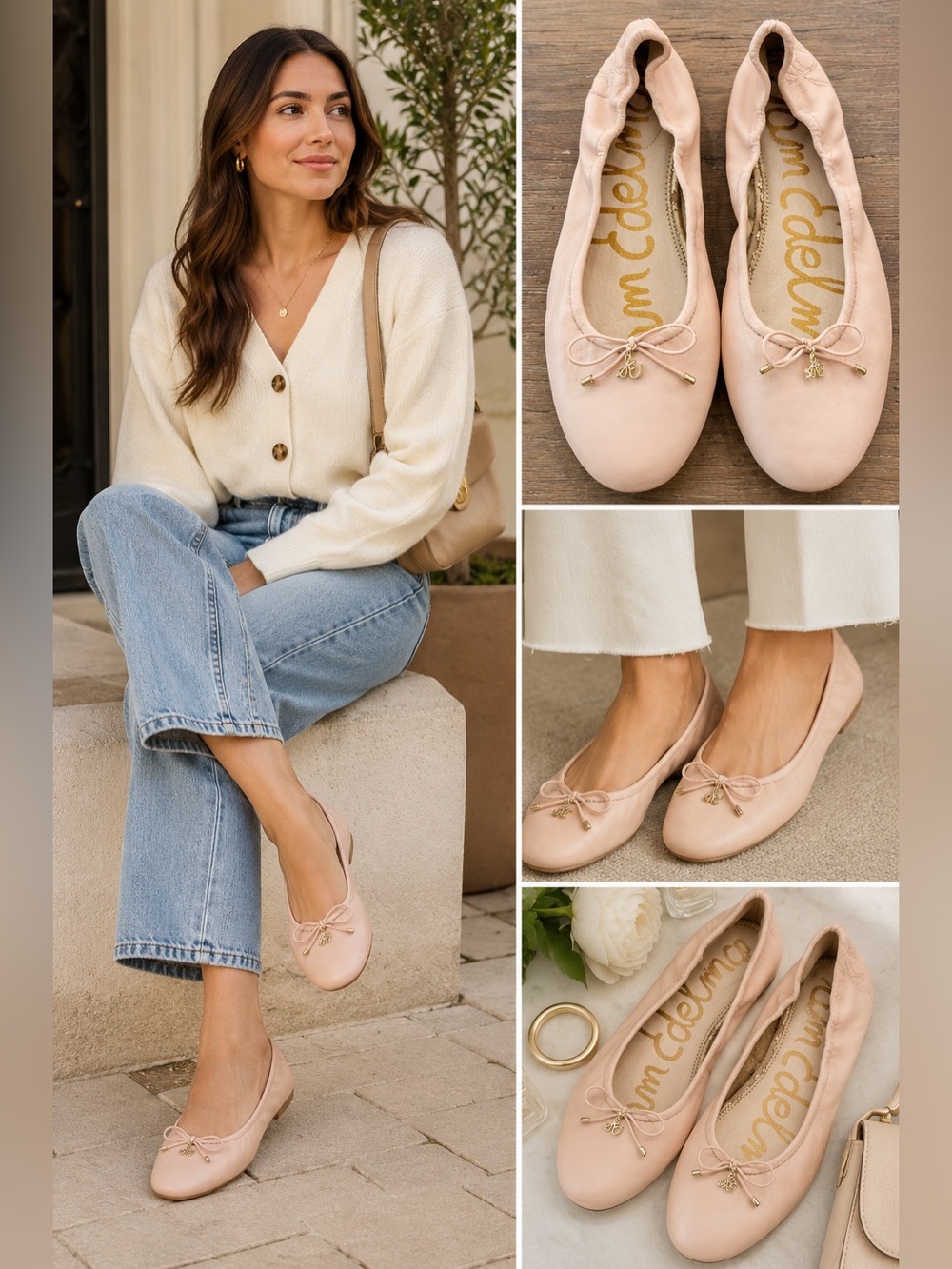 Sam Edelman Felicia Blush Pink Leather Ballet Flats Size 12 Bow Accent